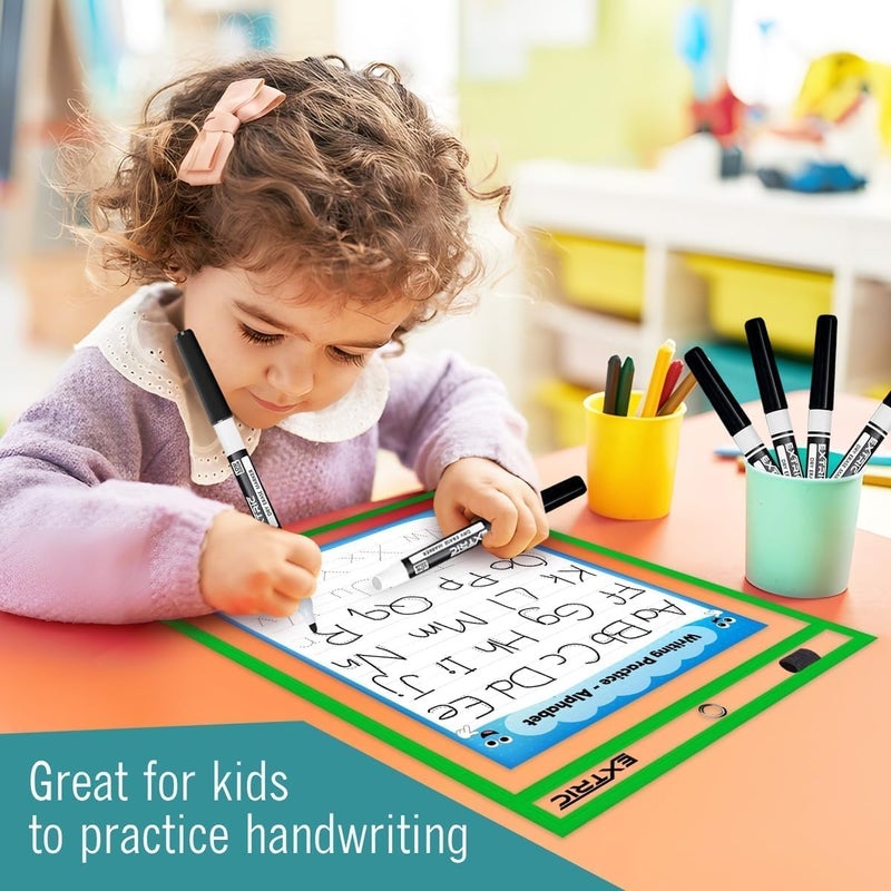 EXTRIC Dry Erase Pockets with Dry Erase Markers, Clear Plastic Paper Sleeves, Plastic Document Sleeve, Assorted Colors, 24-Count, for Classroom Supplies - Image 4